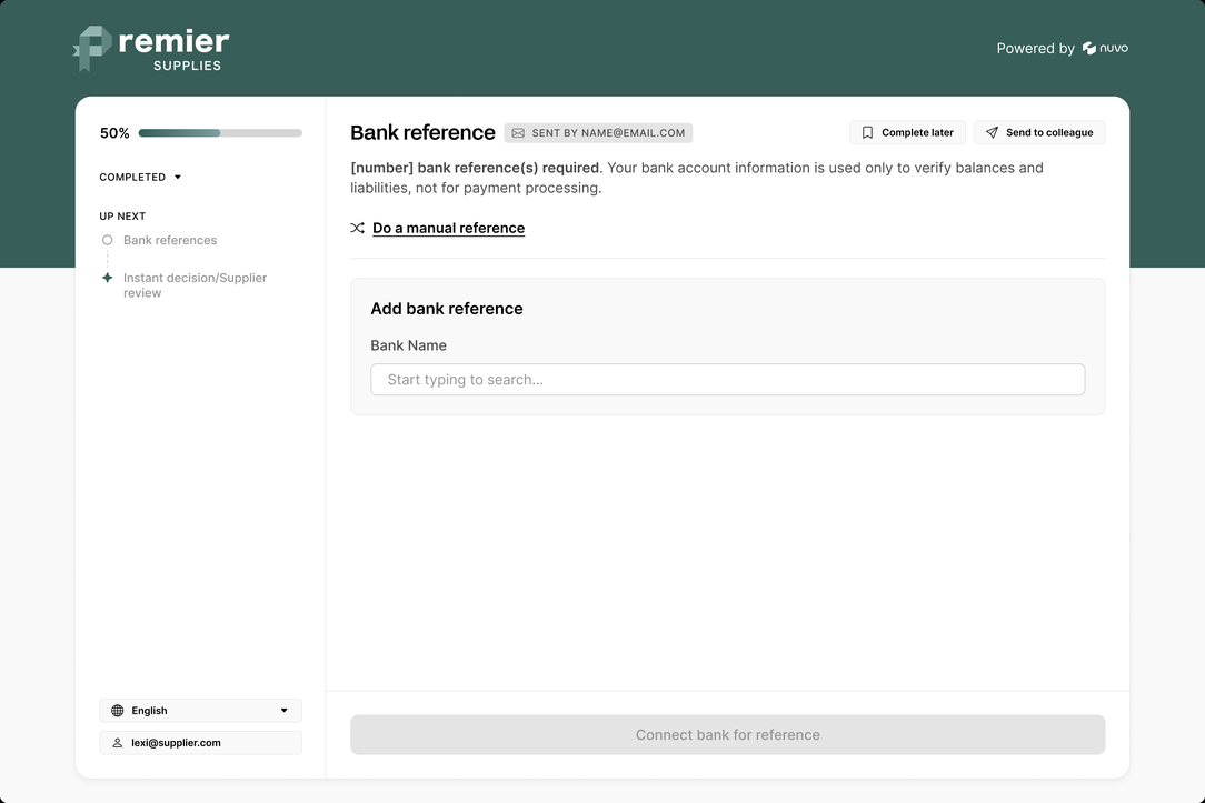 Credit application: adding a bank reference