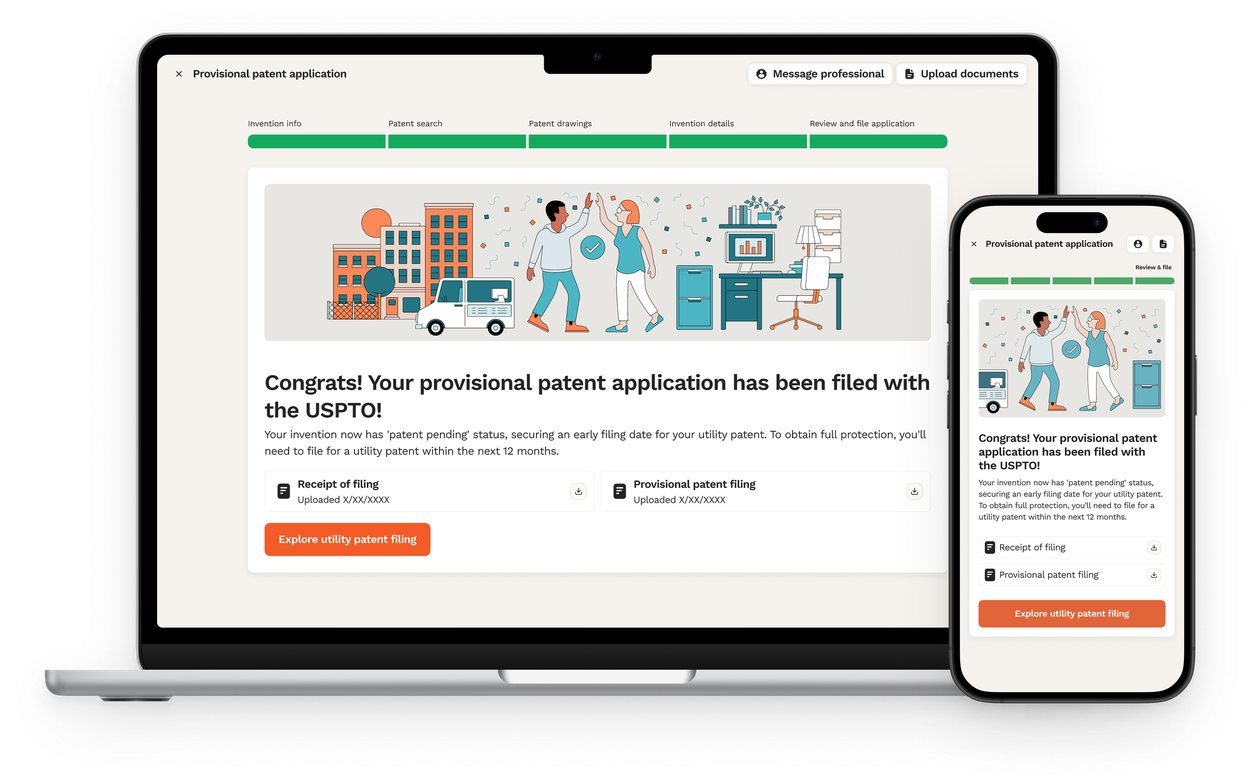 LegalZoom provisional patent application on a laptop and phone