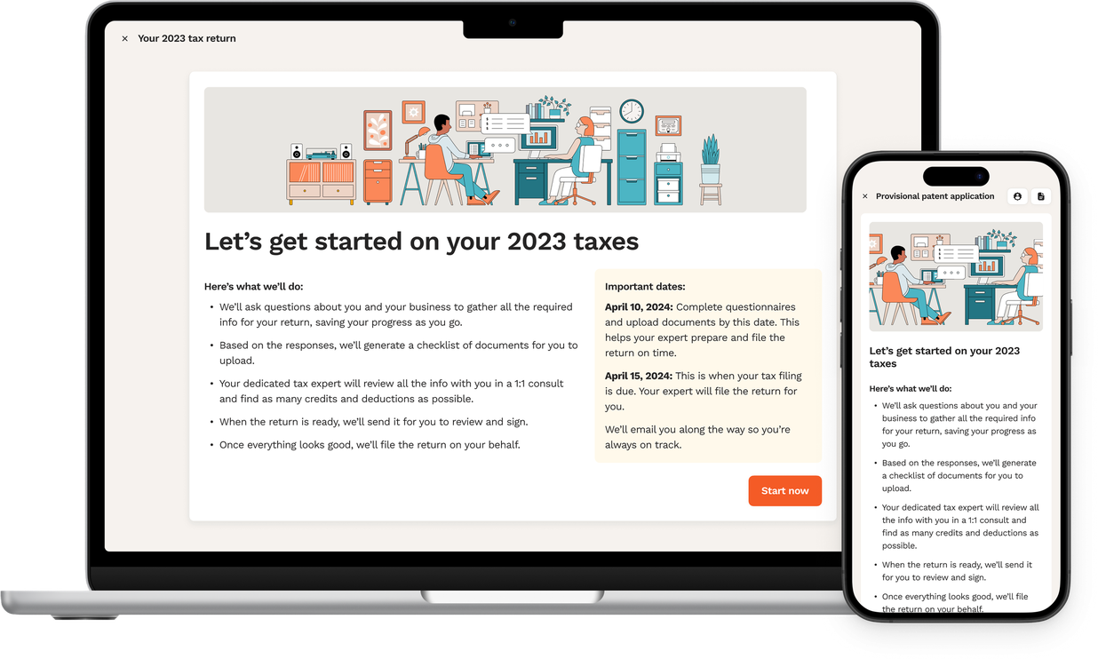 LegalZoom tax intake on a laptop and phone